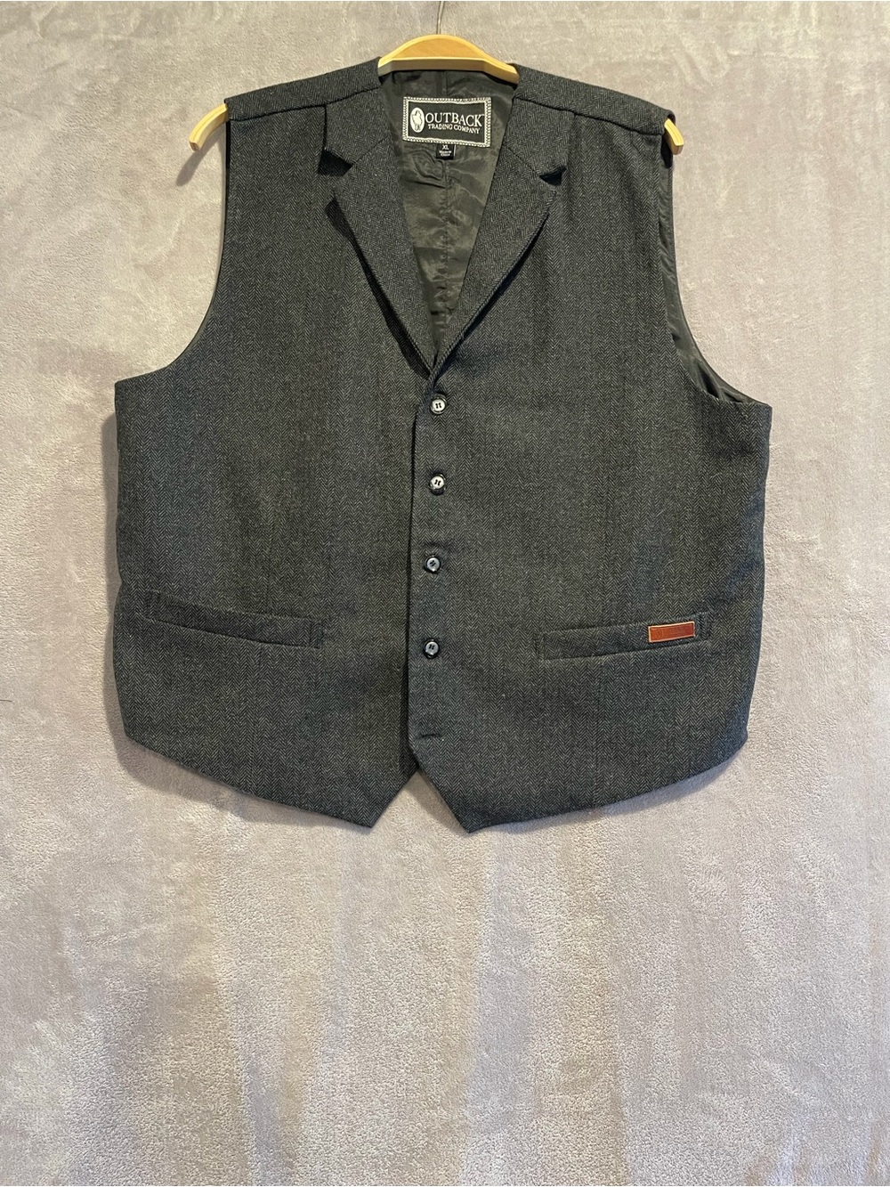 Outback Trading Company Wool Blend Charcoal Herringbone Vest XL Rancher Western